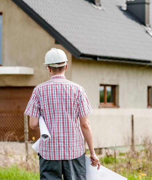 Worker by building